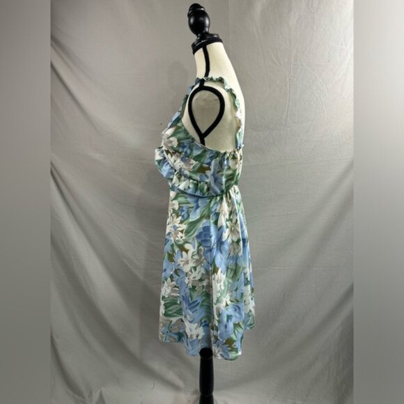 Blue Flower Print Ruffle Hem Mini Cami Dress - Picture 8 of 9